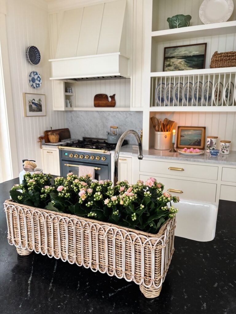 wicker planter island sink cozy cottage kitchen the inspired room